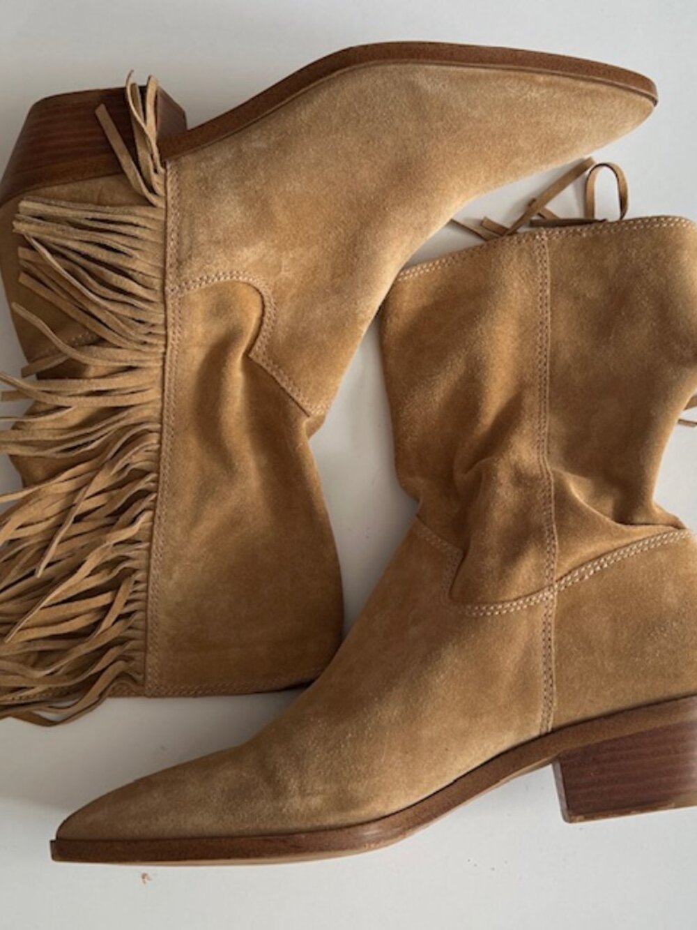 Rebecca Minkoff Krissa Suede Fringe Western Boots Tan Camel 8.5